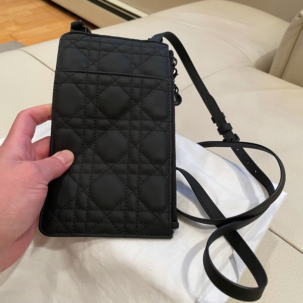 Dior black long wallet with adjustable strap